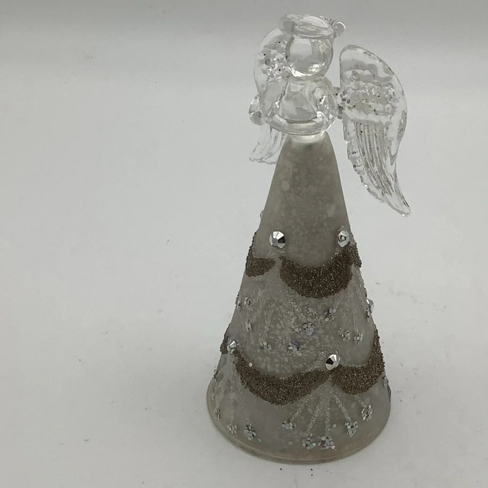 Pier 1 Glass Angel Figurine with Rhinestone and Glitter Accents